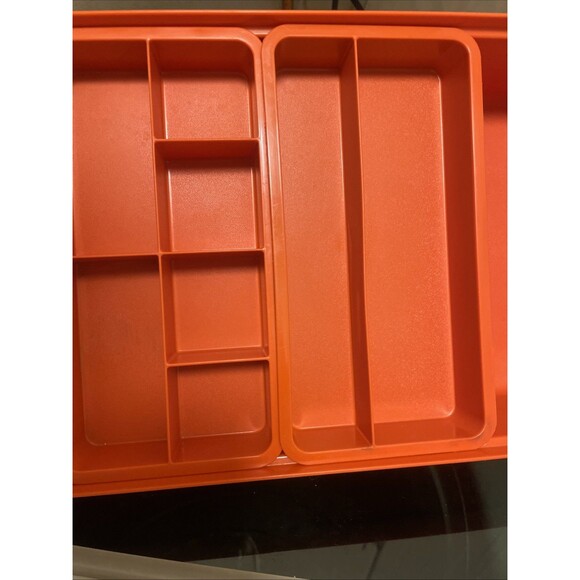 Tupperware TupperCraft Sewing Kit Craft Tackle 4pc Organizer Box Orange - Picture 3 of 6